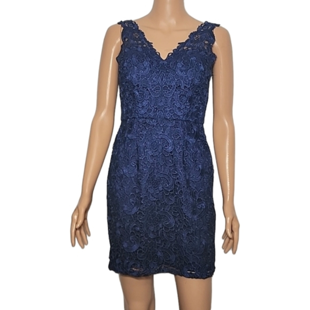 Aidan Mattox Women's V-Neck Sleeveless Lace Navy blue Cocktail Dress Size 0 - Picture 4 of 14